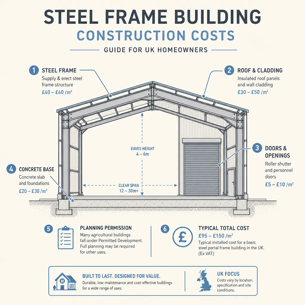 Diagram illustrating: Steel Frame Building Construction Costs