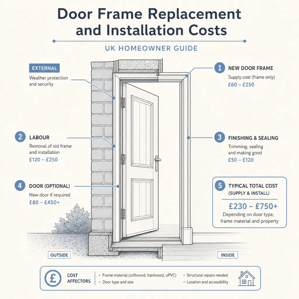 Diagram illustrating: Door Frame Replacement and Installation Costs