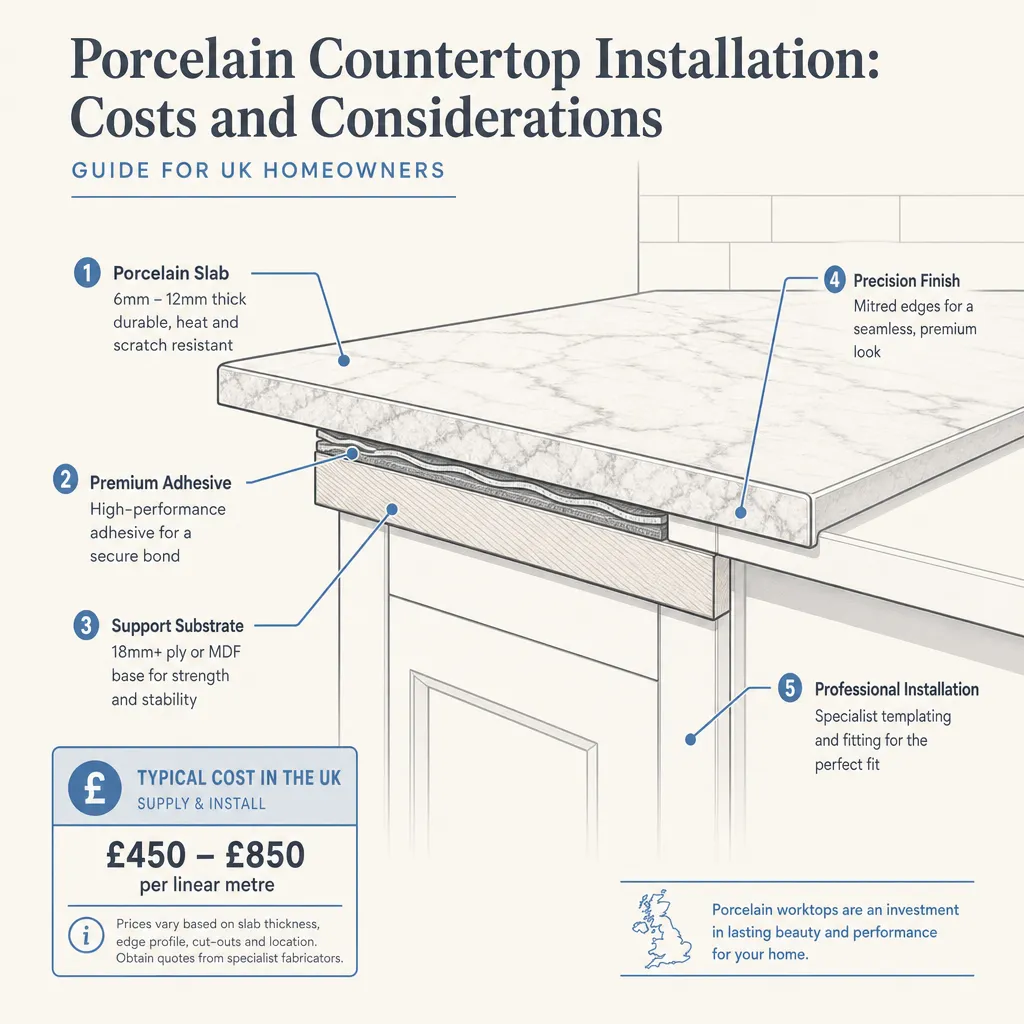 Diagram illustrating: Porcelain Countertop Installation: Costs and Considerations