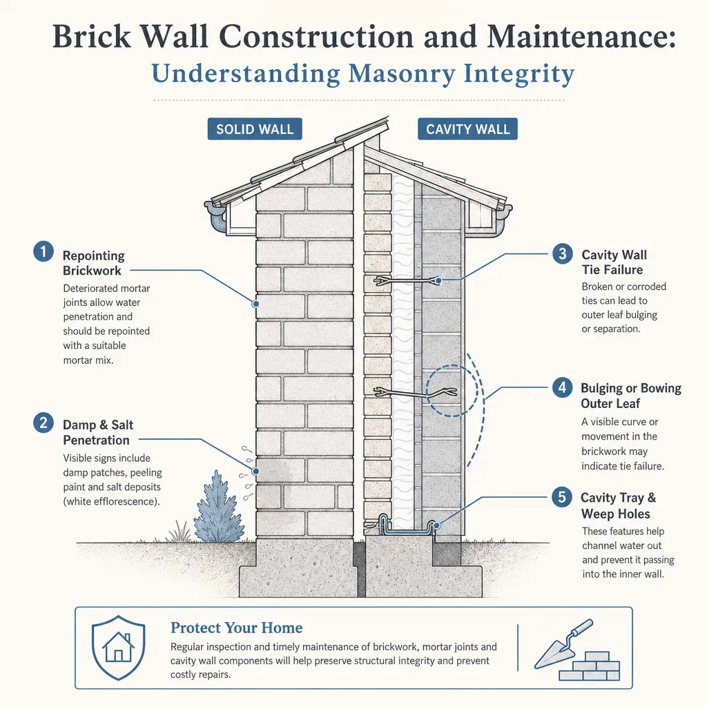 Diagram illustrating: Brick Wall Construction and Maintenance: Understanding Masonry Integrity