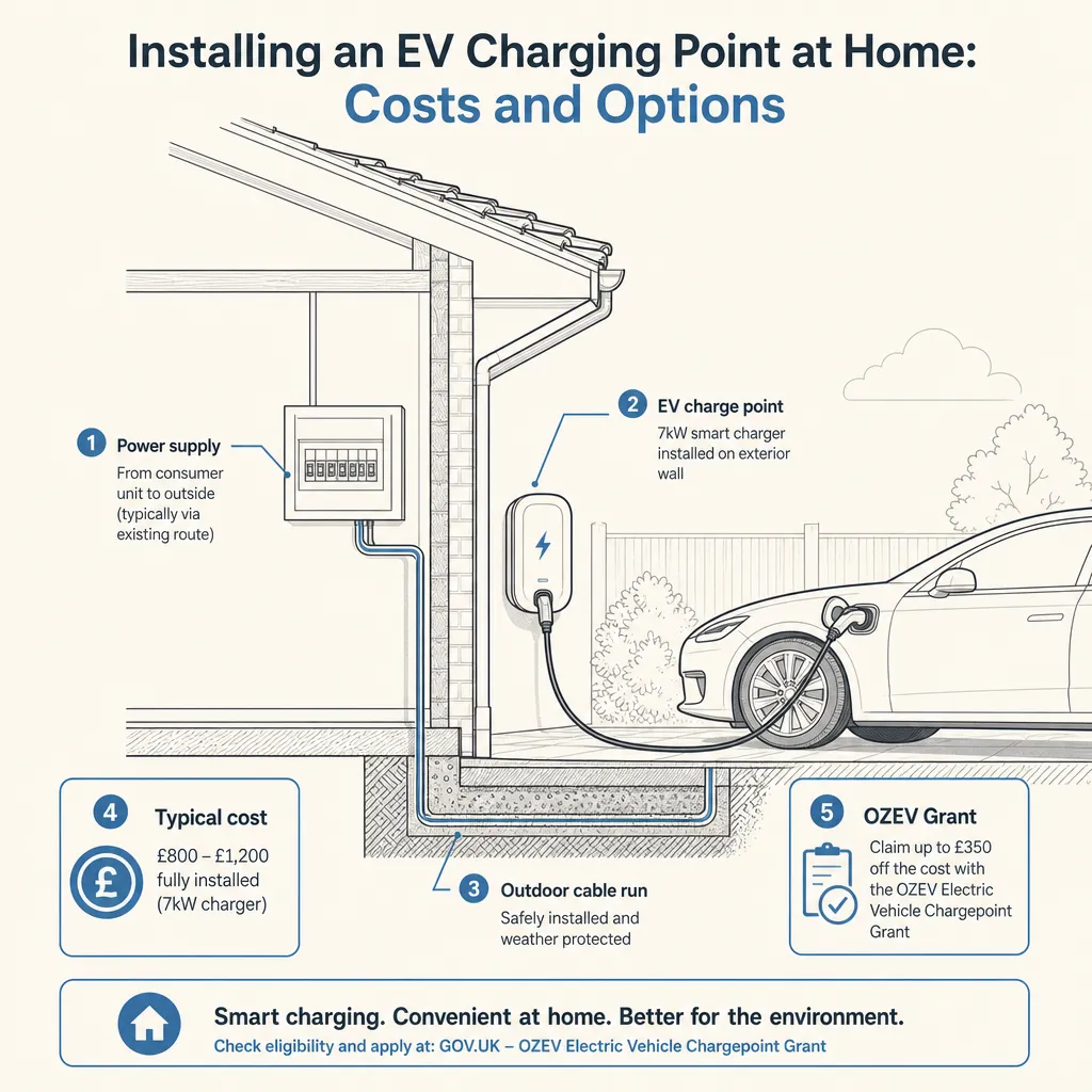 Diagram illustrating: Installing an EV Charging Point at Home: Costs and Options