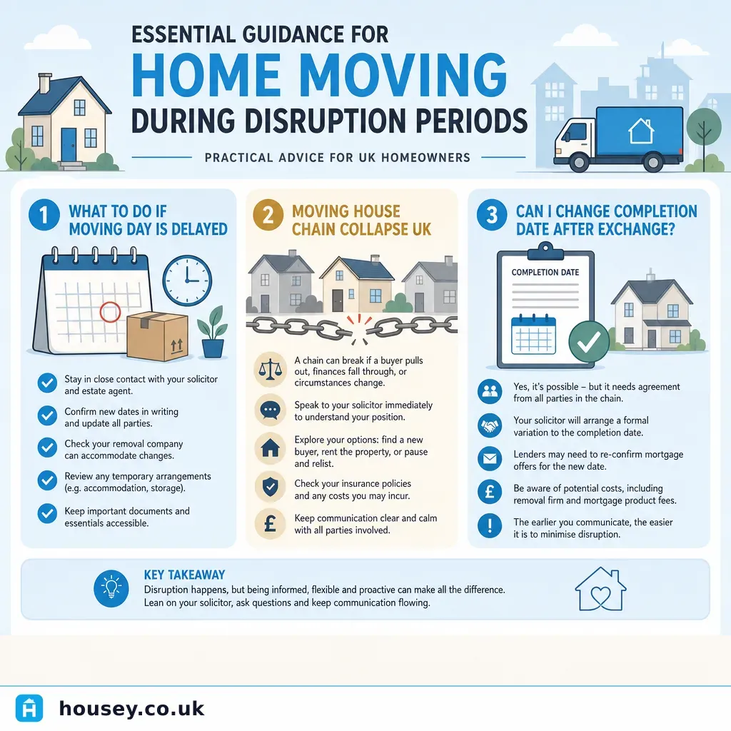 Infographic illustrating: Essential Guidance for Home Moving During Disruption Periods
