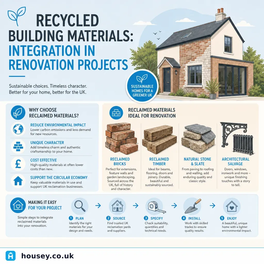 Infographic illustrating: Recycled Building Materials: Integration in Renovation Projects