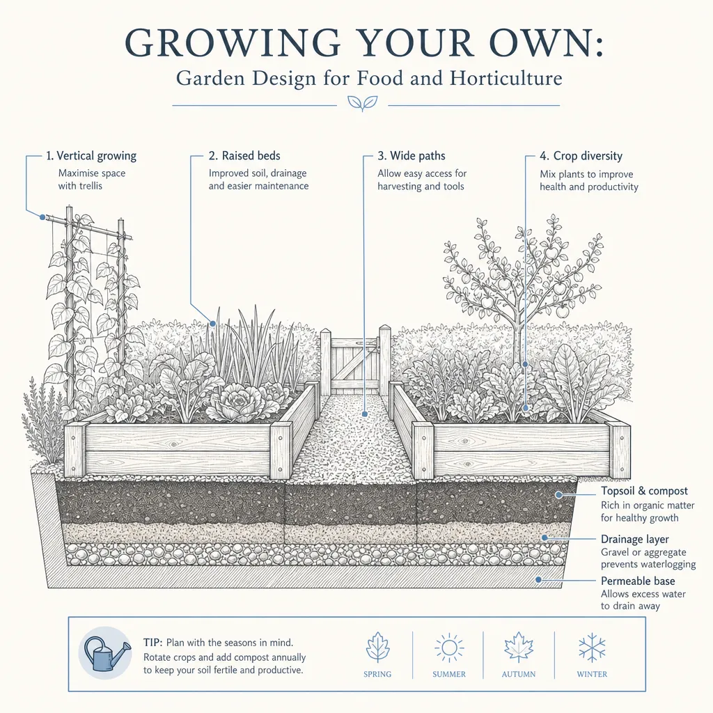 Diagram illustrating: Growing Your Own: Garden Design for Food and Horticulture