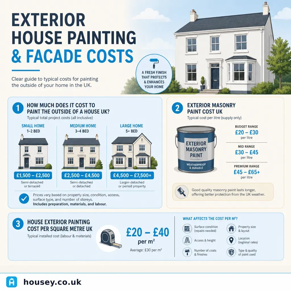 Infographic illustrating: Exterior House Painting and Facade Costs