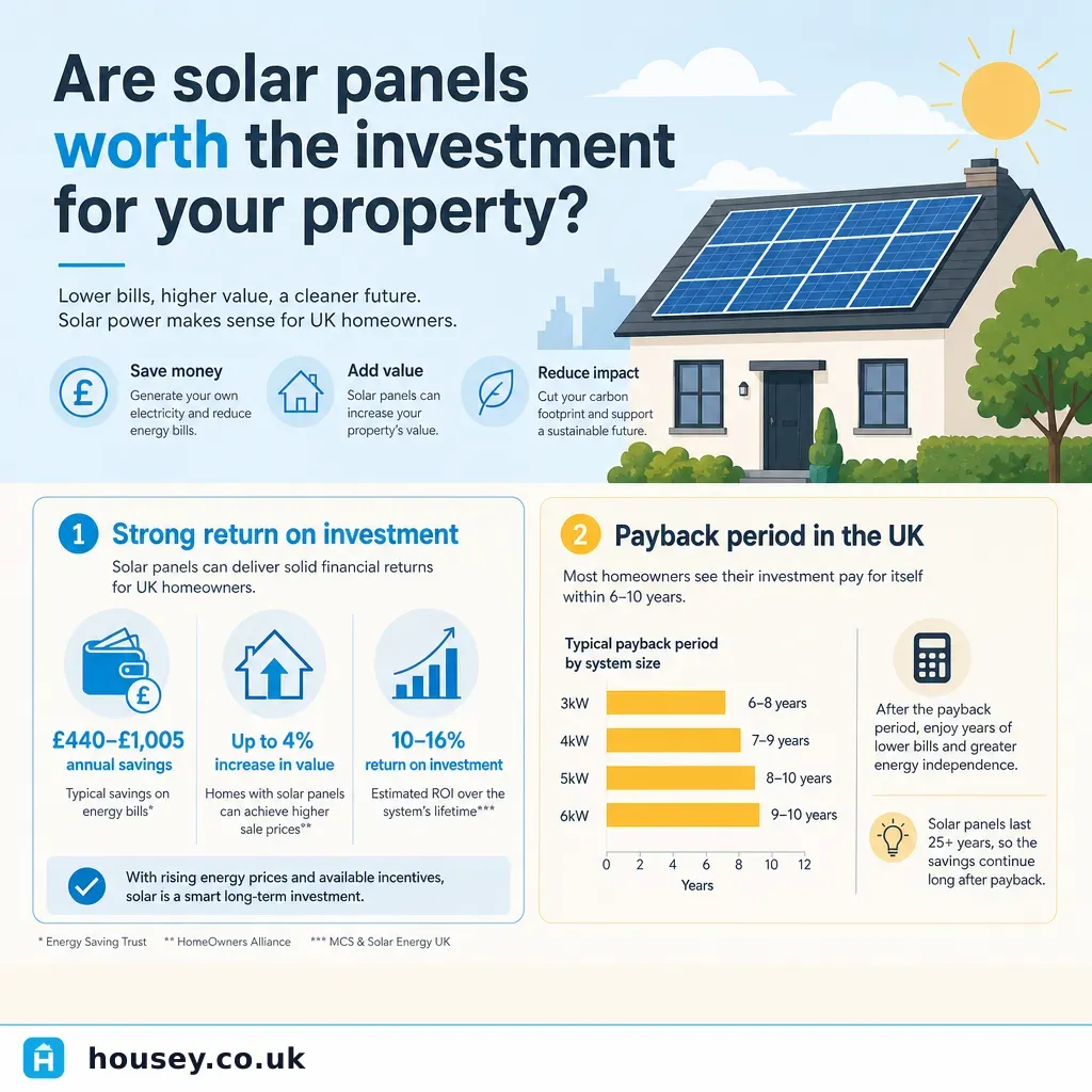 Infographic illustrating: Are solar panels worth the investment for your property?