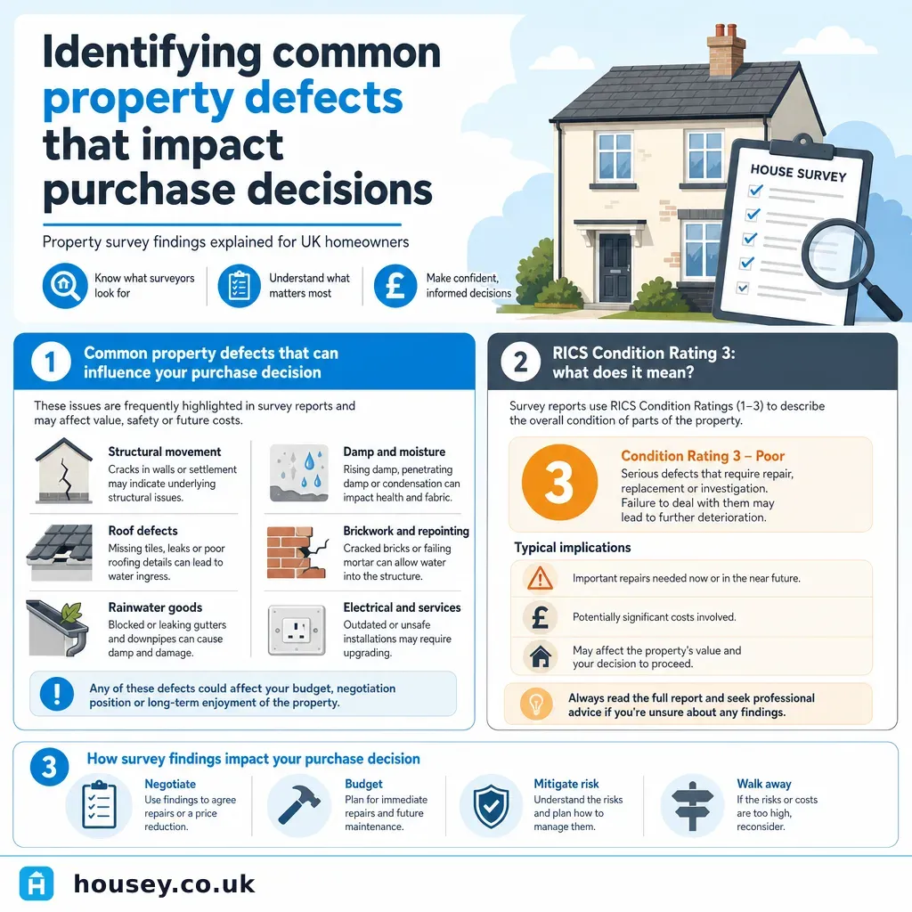 Infographic illustrating: Identifying common property defects that impact purchase decisions