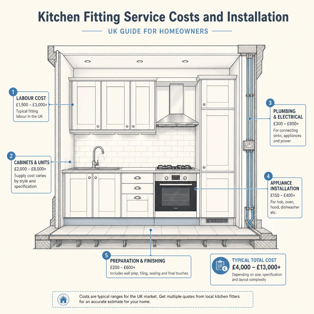 Diagram illustrating: Kitchen Fitting Service Costs and Installation