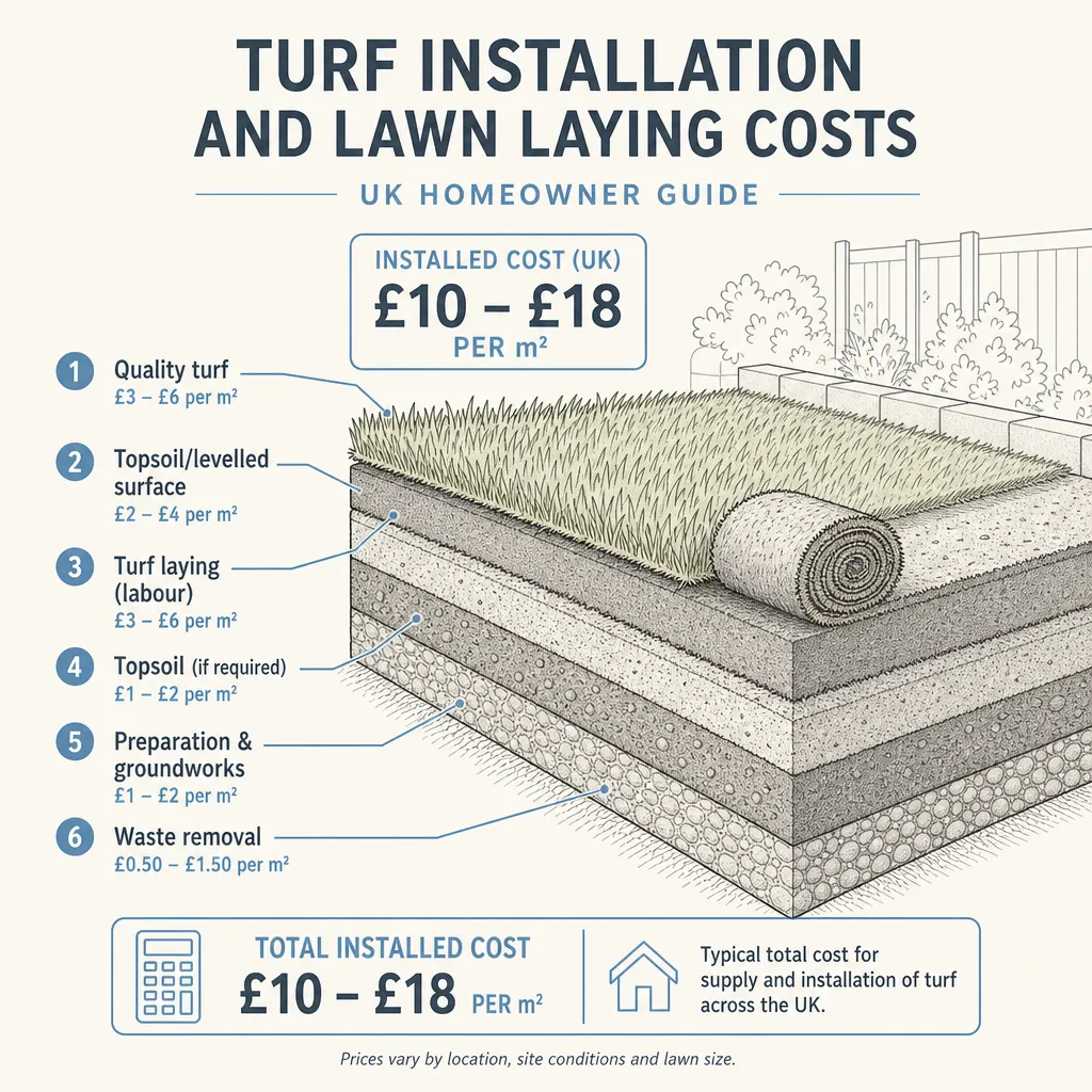 Diagram illustrating: Turf Installation and Lawn Laying Costs