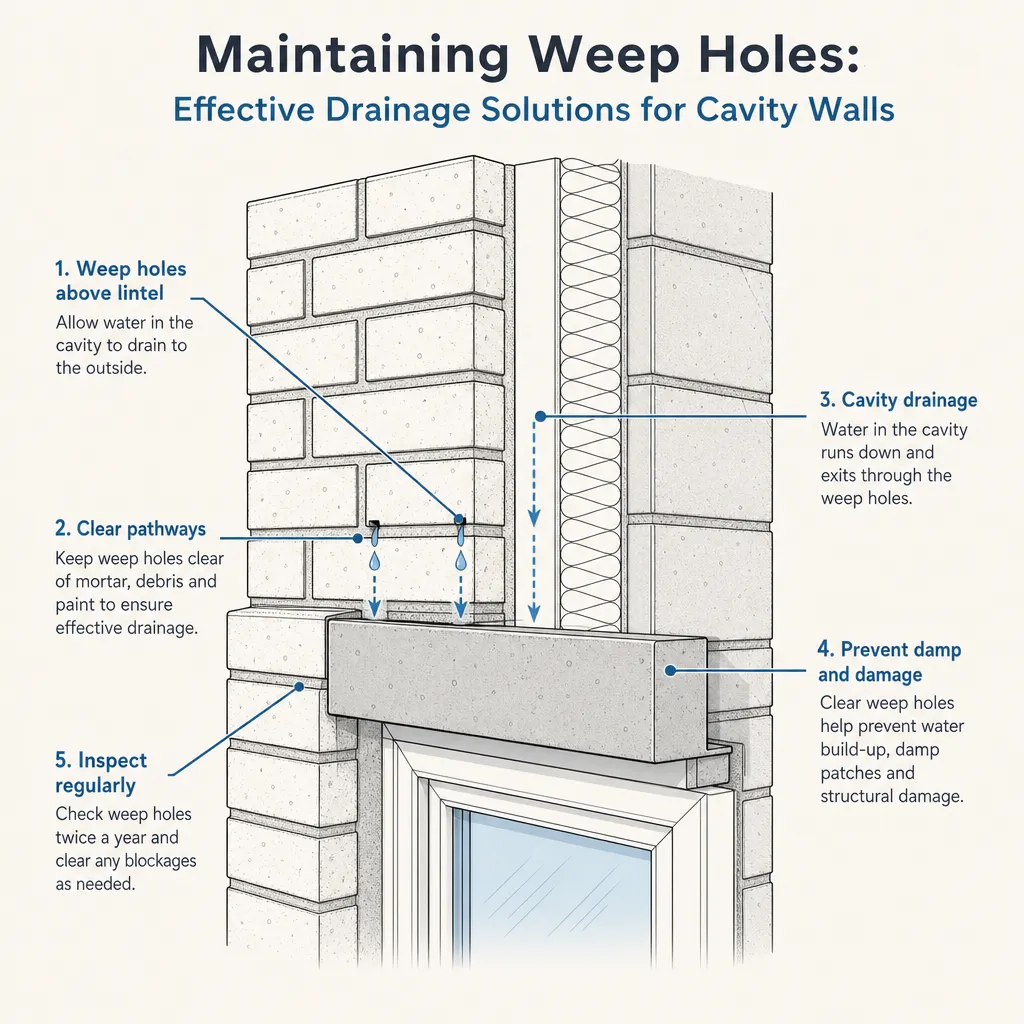 Diagram illustrating: Maintaining Weep Holes: Effective Drainage Solutions for Cavity Walls
