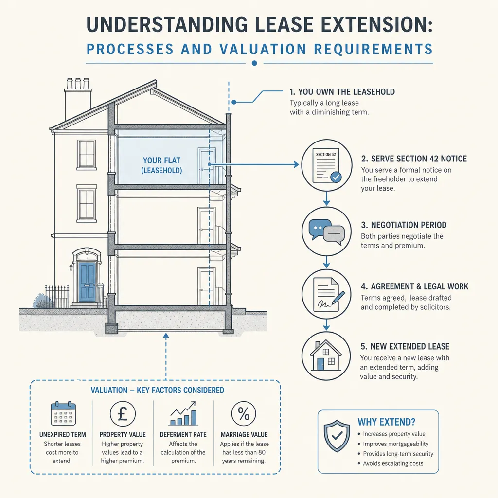 Diagram illustrating: Understanding Lease Extension: Processes and Valuation Requirements