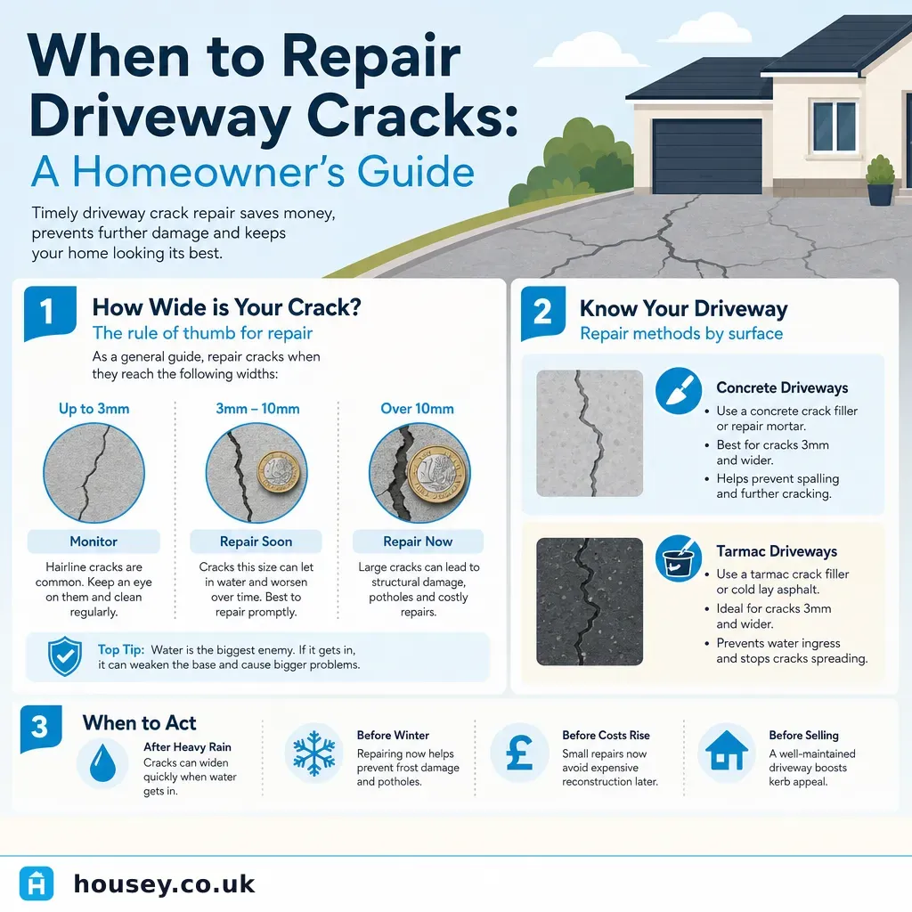 Infographic illustrating: When to Repair Driveway Cracks: A Homeowner's Guide