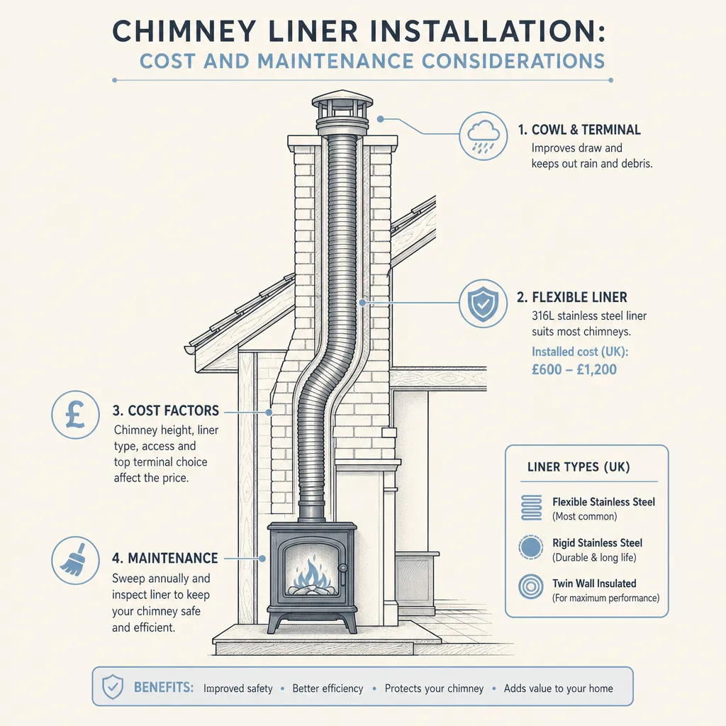Diagram illustrating: Chimney Liner Installation: Cost and Maintenance Considerations