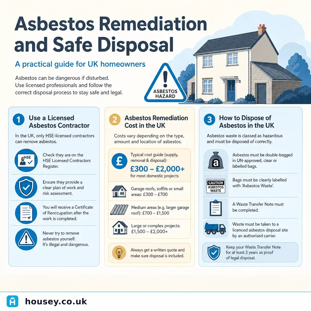 Infographic illustrating: Asbestos Remediation and Safe Disposal