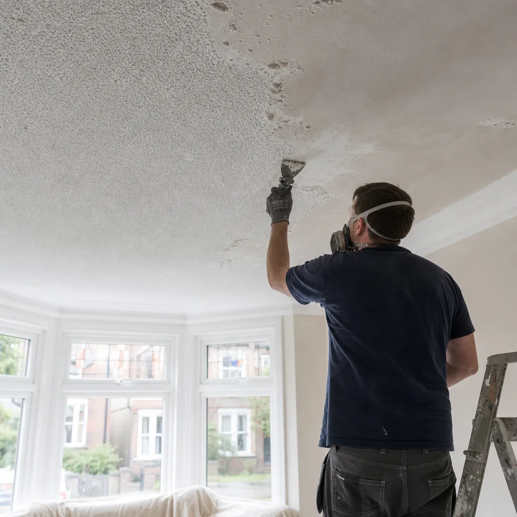 Photo illustrating: Popcorn Ceiling Removal: Methods and Asbestos Considerations