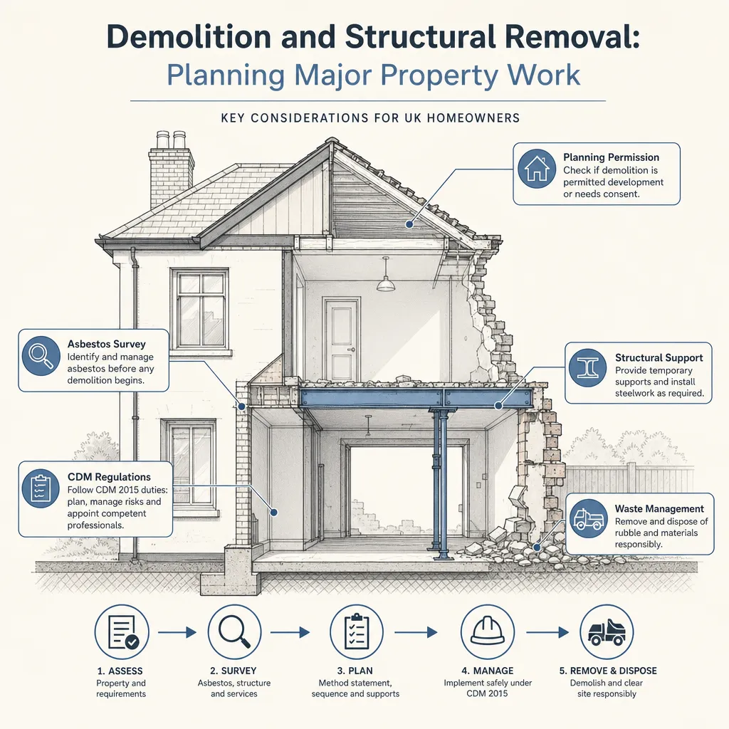Diagram illustrating: Demolition and Structural Removal: Planning Major Property Work