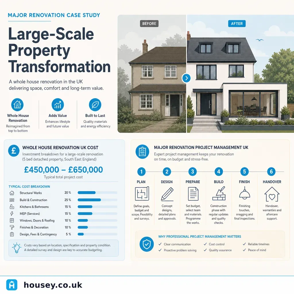 Infographic illustrating: Major Renovation Case Study: Large-Scale Property Transformation