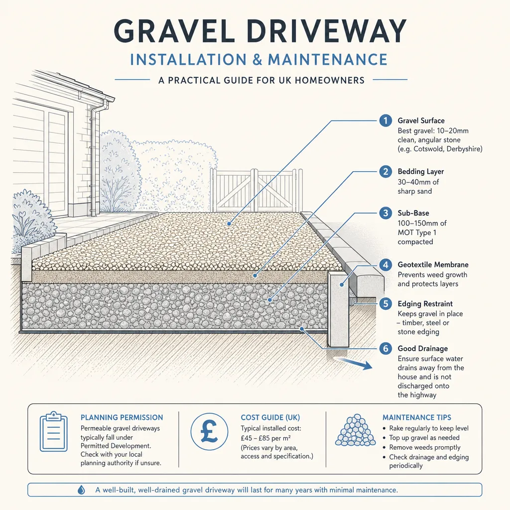 Diagram illustrating: Gravel Driveway Installation and Maintenance