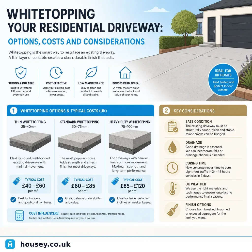 Infographic illustrating: Whitetopping your residential driveway: options, costs and considerations