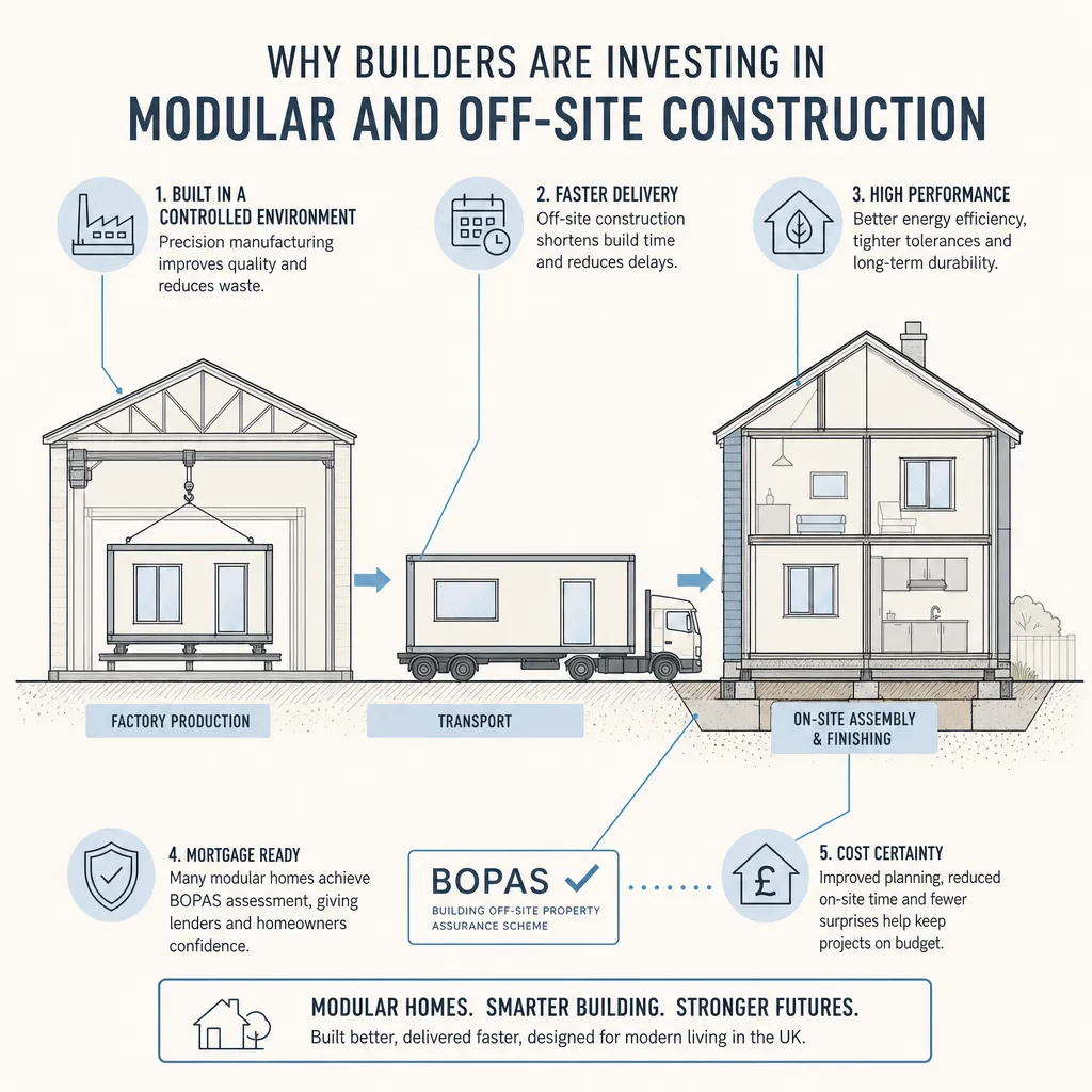 Diagram illustrating: Why Builders Are Investing in Modular and Off-Site Construction