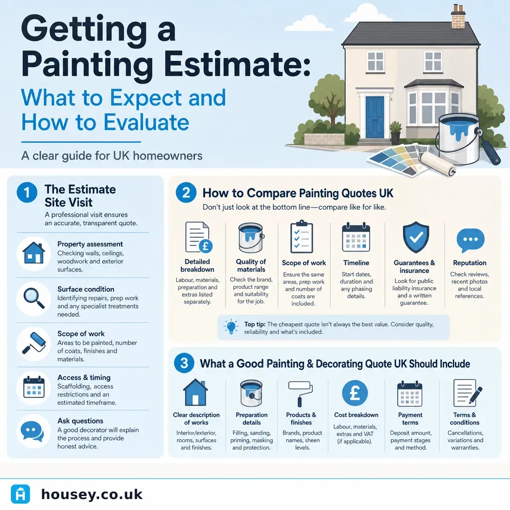 Infographic illustrating: Getting a Painting Estimate: What to Expect and How to Evaluate