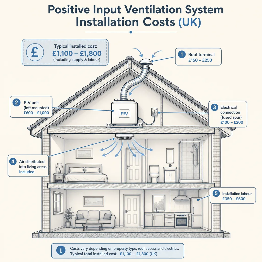 Diagram illustrating: Positive Input Ventilation System Installation Costs