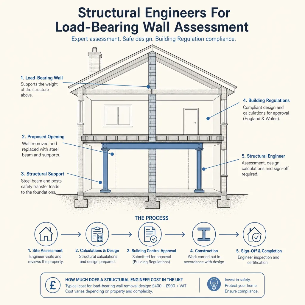 Diagram illustrating: Structural Engineers For Load-Bearing Wall Assessment