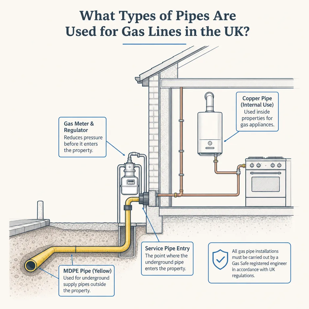 Diagram illustrating: What Types of Pipes Are Used for Gas Lines in the UK?
