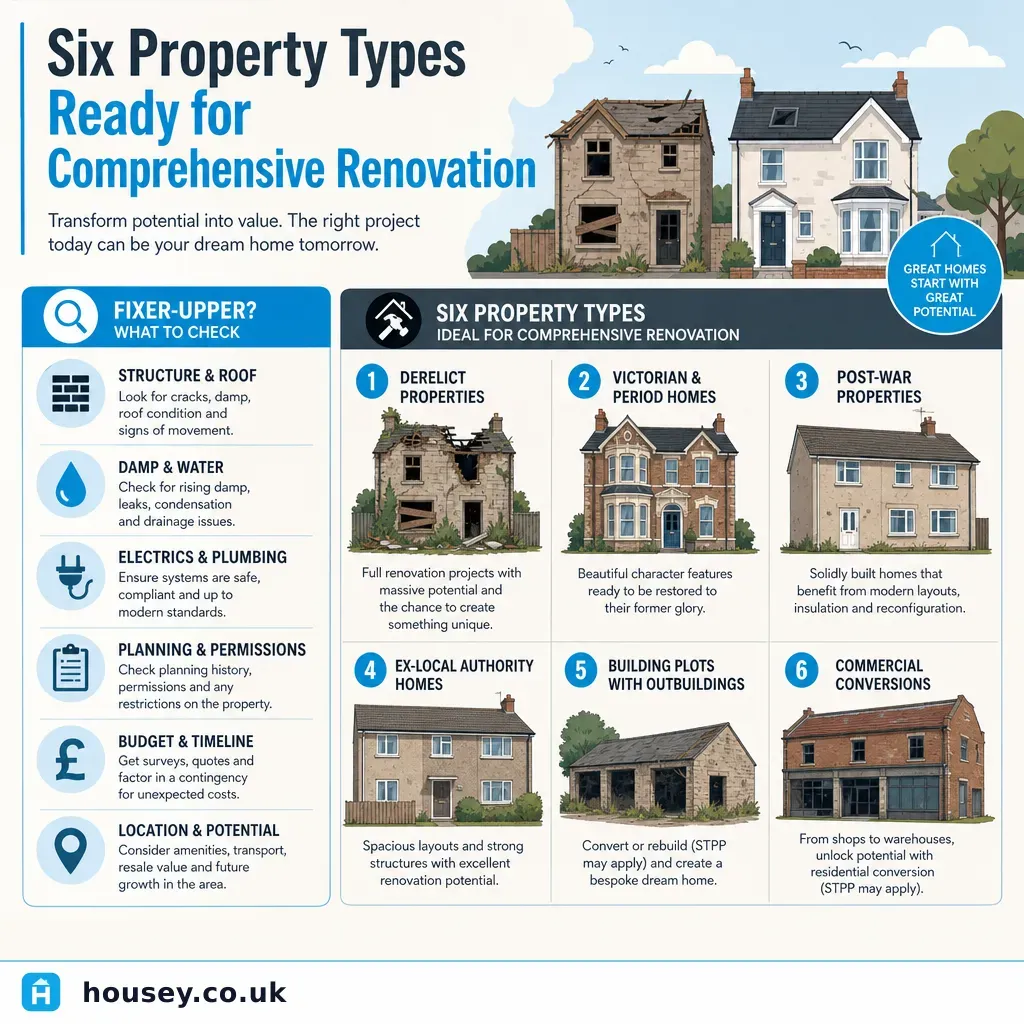 Infographic illustrating: Six Property Types Ready for Comprehensive Renovation