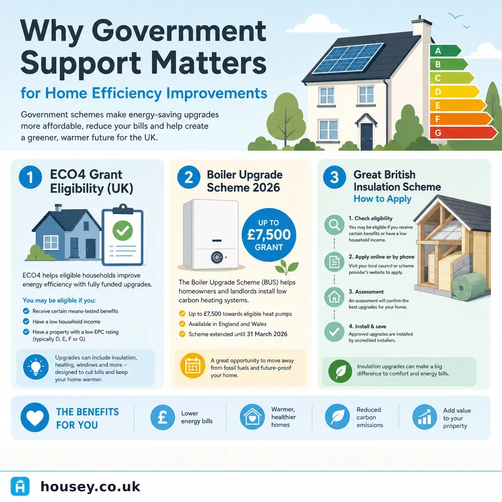 Infographic illustrating: Why Government Support Matters for Home Efficiency Improvements