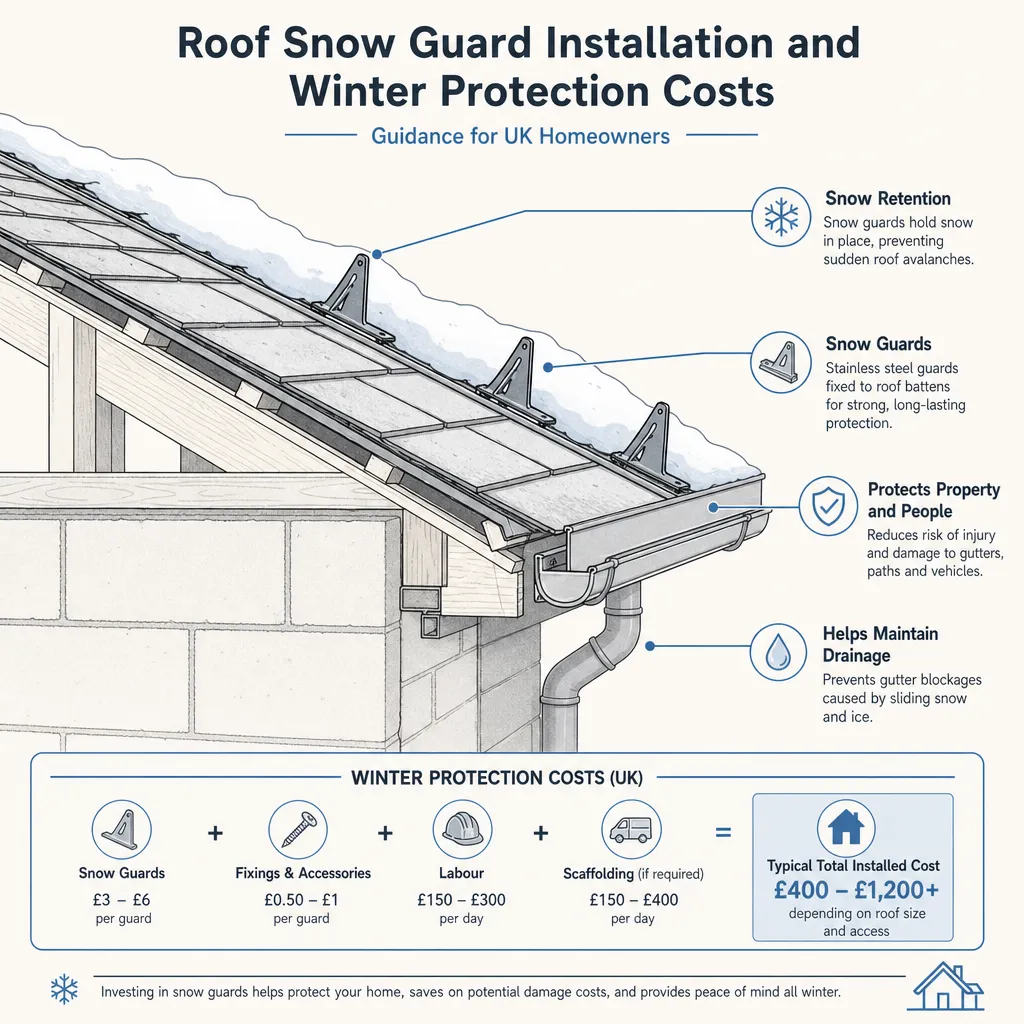 Diagram illustrating: Roof Snow Guard Installation and Winter Protection Costs