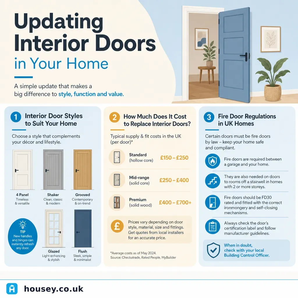Infographic illustrating: Updating Interior Doors in Your Home