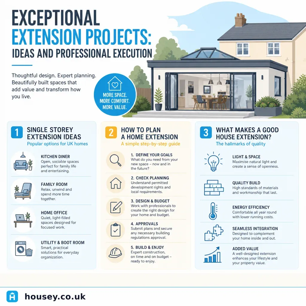 Infographic illustrating: Exceptional Extension Projects: Ideas and Professional Execution
