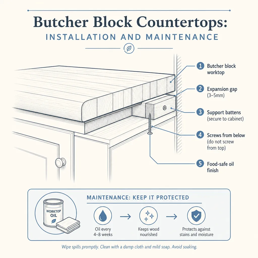 Diagram illustrating: Butcher Block Countertops: Installation and Maintenance