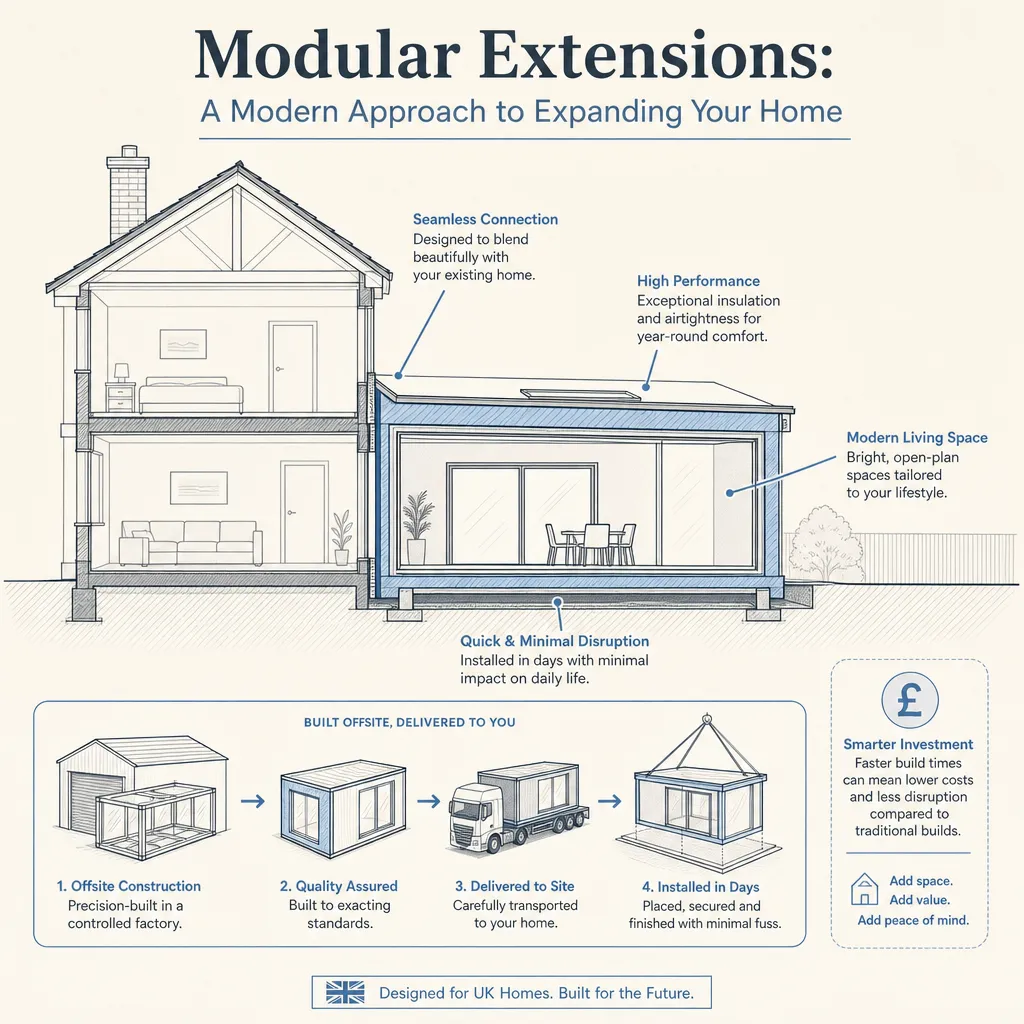 Diagram illustrating: Modular Extensions: A Modern Approach to Expanding Your Home