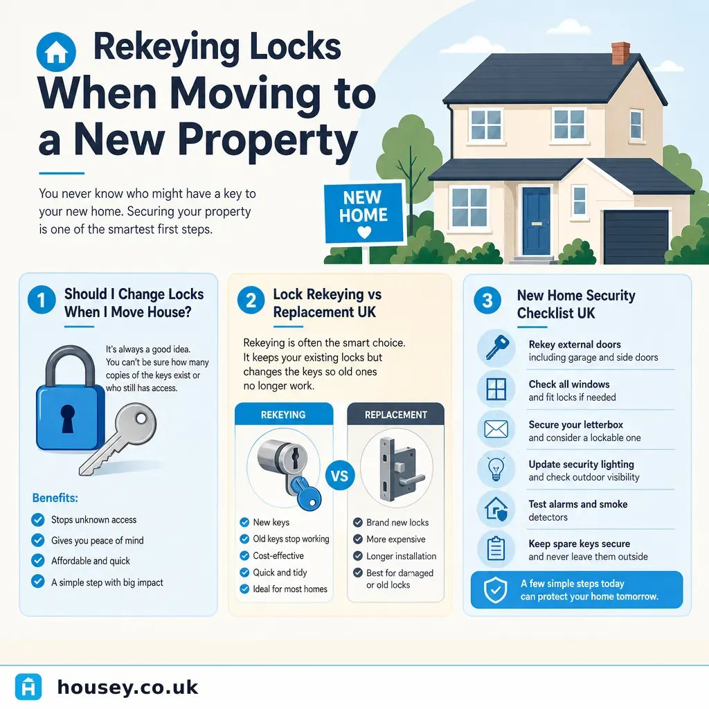 Infographic illustrating: Rekeying Locks When Moving to a New Property