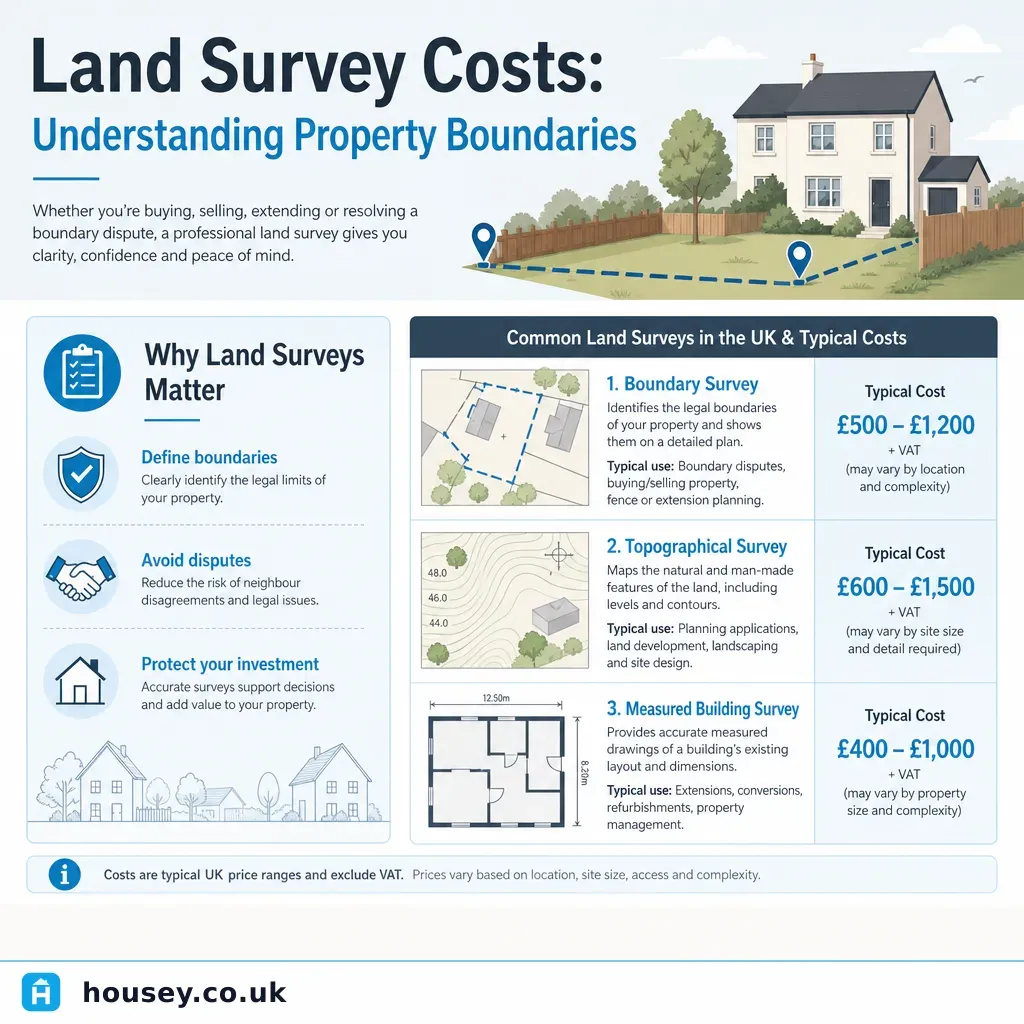 Infographic illustrating: Land Survey Costs: Understanding Property Boundaries