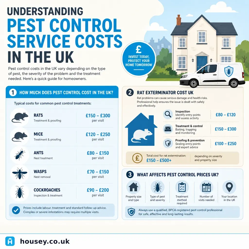 Infographic illustrating: Understanding Pest Control Service Costs in the UK