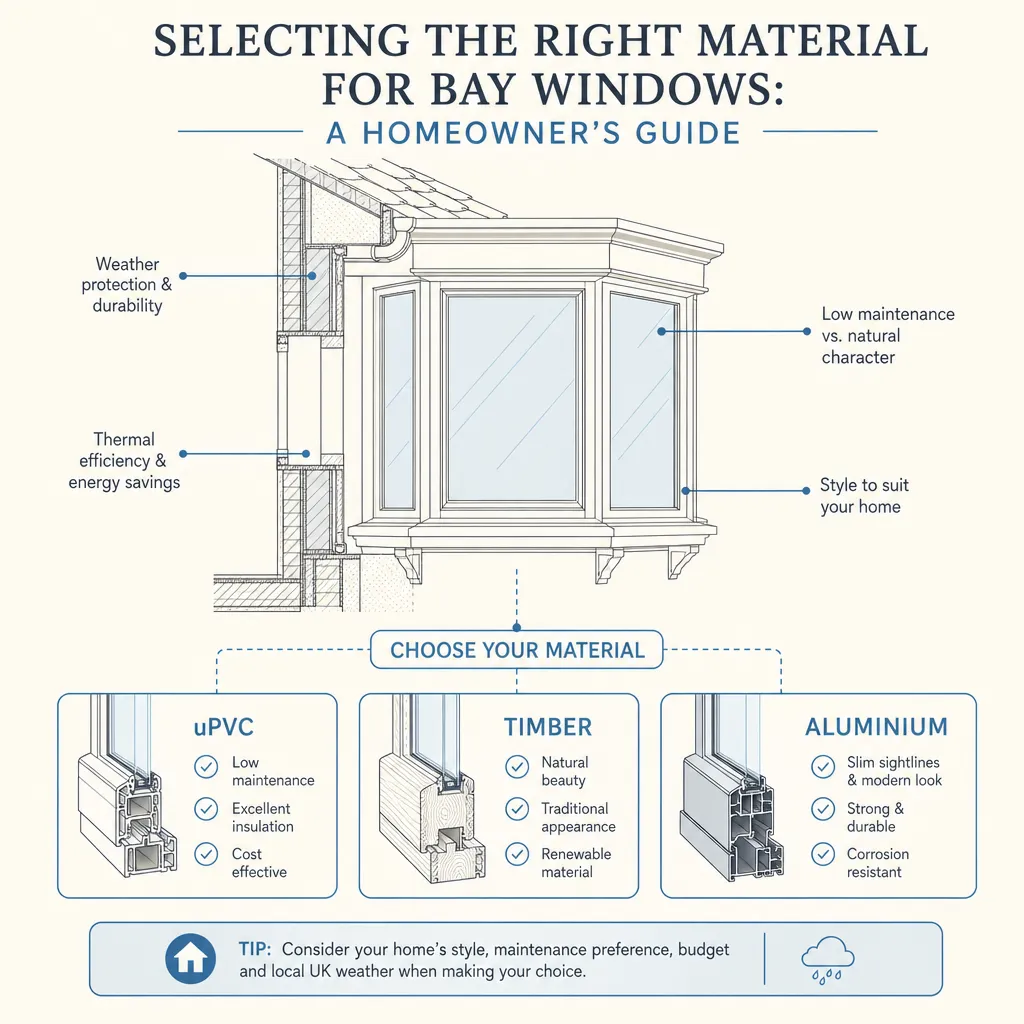 Diagram illustrating: Selecting the right material for bay windows: a homeowner's guide