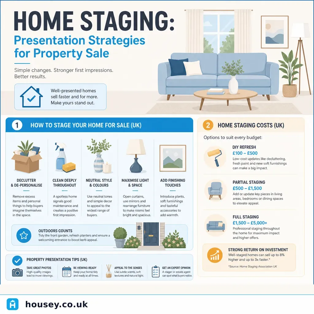 Infographic illustrating: Home Staging: Presentation Strategies for Property Sale