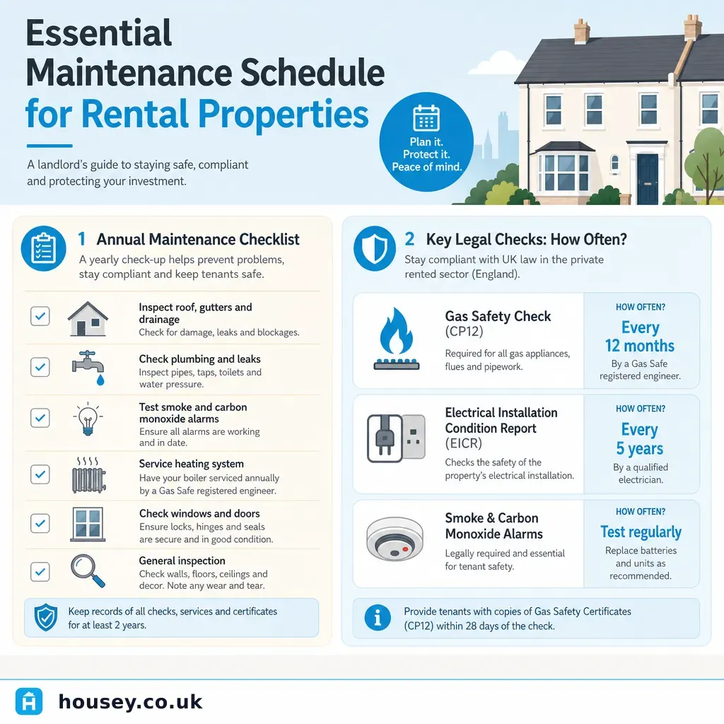 Infographic illustrating: Essential Maintenance Schedule for Rental Properties