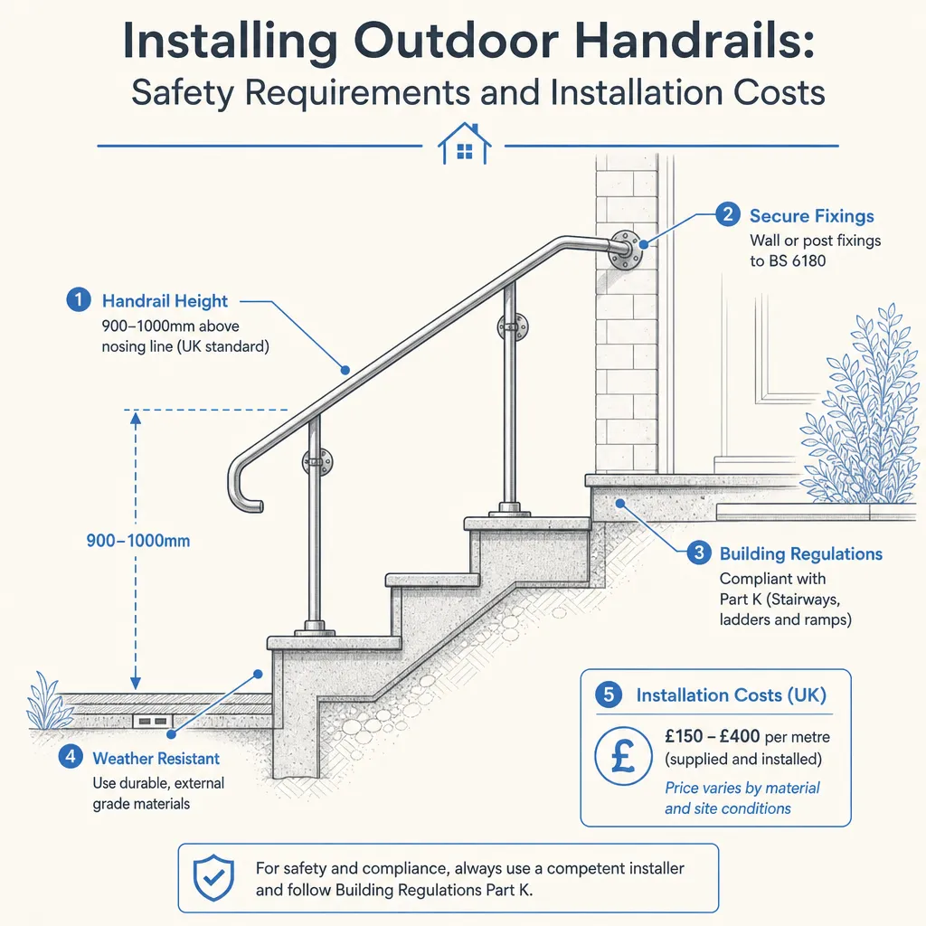 Diagram illustrating: Installing Outdoor Handrails: Safety Requirements and Installation Costs