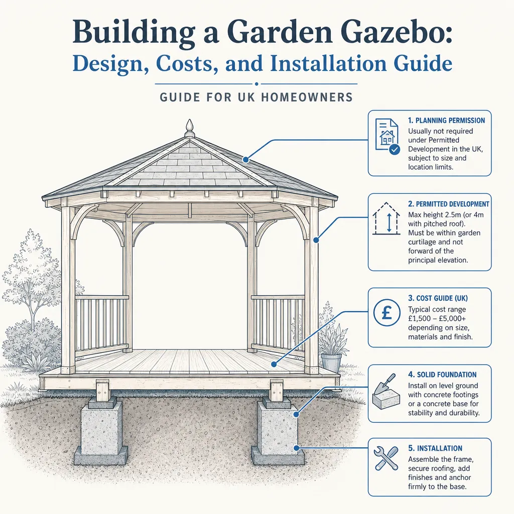 Diagram illustrating: Building a Garden Gazebo: Design, Costs, and Installation Guide