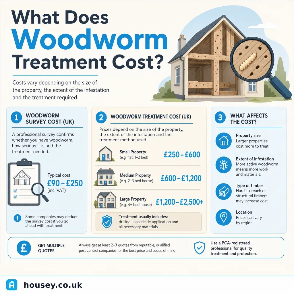 Infographic illustrating: What Does Woodworm Treatment Cost?