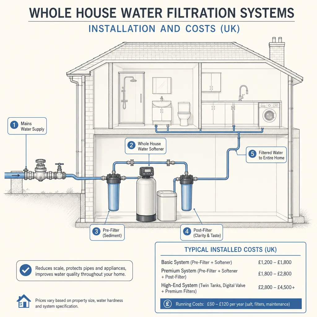 Diagram illustrating: Whole House Water Filtration Systems: Installation and Costs