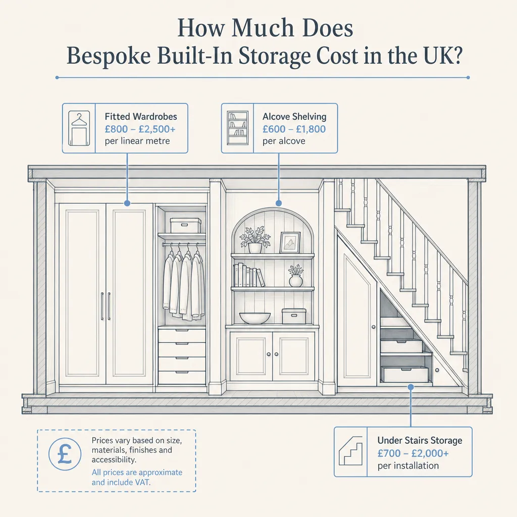 Diagram illustrating: How Much Does Bespoke Built-In Storage Cost in the UK?