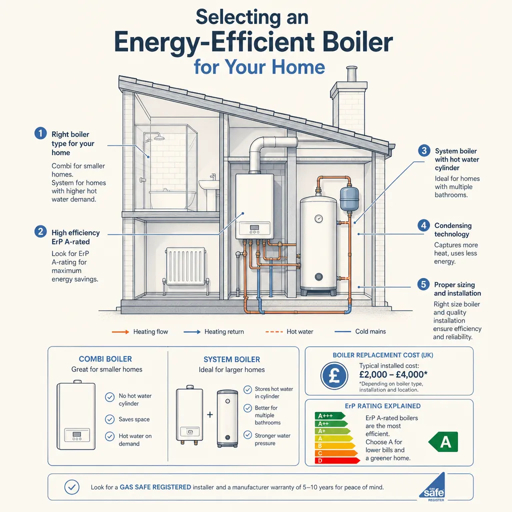 Diagram illustrating: Selecting an Energy-Efficient Boiler for Your Home