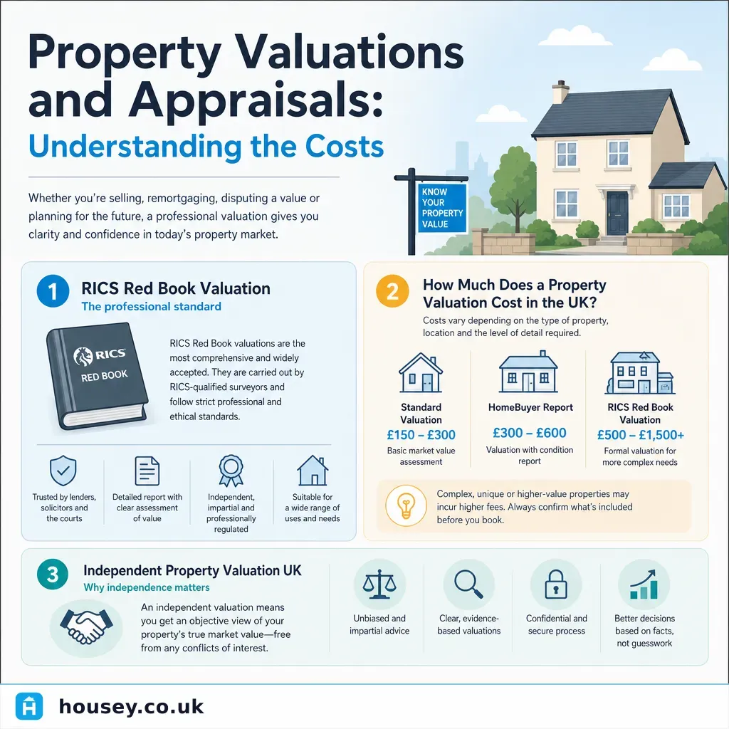 Infographic illustrating: Property Valuations and Appraisals: Understanding the Costs