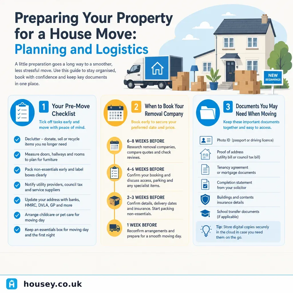 Infographic illustrating: Preparing Your Property for a House Move: Planning and Logistics