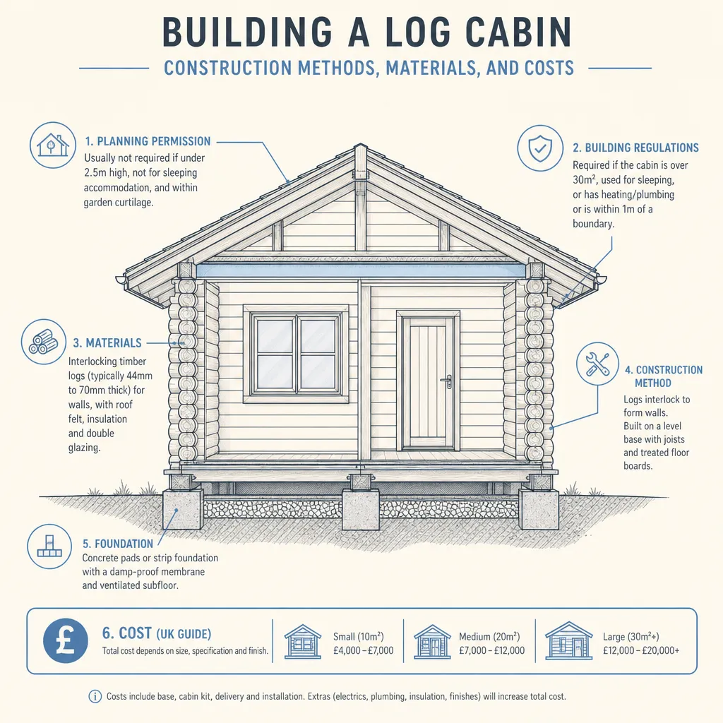 Diagram illustrating: Building a Log Cabin: Construction Methods, Materials, and Costs